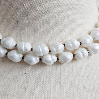 Vintage 1950’a Trifari 2 Strand White Faux Baroque Pearl 14” Choker Necklace