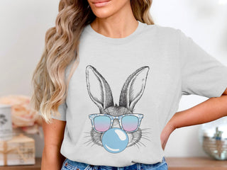 Women's Fun Bunny Graphic T-Shirt, Casual Rabbit with Sunglasses Design, Soft Cotton Tee, Trendy Animal Print Top