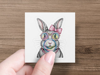 Colorful Bunny Art Print, Whimsical Rabbit with Glasses and Bow, Cute Animal Wall Decor, Unique Hand Drawn Illustration