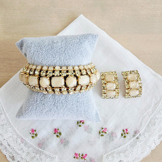 Vintage Faux Topaz Rhinestone & Moon Glow Link Bracelet and Earrings Set
