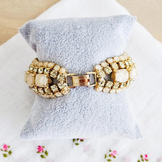 Vintage Faux Topaz Rhinestone & Moon Glow Link Bracelet and Earrings Set
