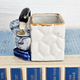 Vintage Glazed Ceramic Planter Duck Planter Match Toothpick Holder Made in Japan