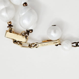 Vintage 1950’a Trifari 2 Strand White Faux Baroque Pearl 14” Choker Necklace