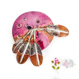 Vintage Southwestern Clemens Copper Handmade Mixed Metal Feather Brooch Pin