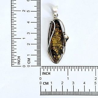 Large Green Baltic Amber Sterling Silver Pendant Handmade Artisan Flower Leaves