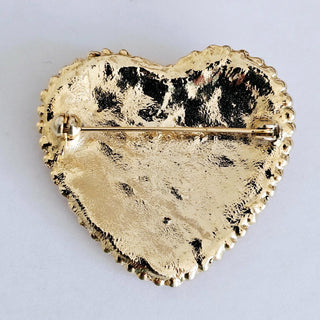 Vintage Gold Tone Red Glass Cabochon Heart Brooch Unsigned