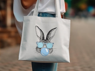 Cute Rabbit Tote Bag with Sunglasses, Stylish Bunny Canvas Shoulder Bag, Casual Summer Beach Accessory