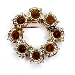 Vintage Silver Tone Yellow Glass Brooch Pin Unsigned