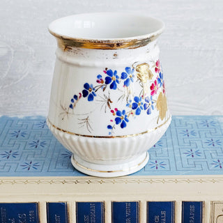 Antique Porcelain Hand Painted Red and Blue Floral & Gold Coffee Cup