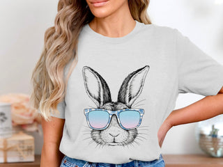 Women's Fashion T-Shirt with Cool Rabbit in Sunglasses Graphic, Casual Grey Tee Shirt