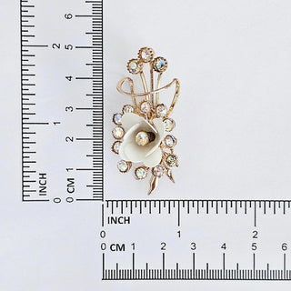 Vintage Rhinestone Brooch White Flower Sparkle Gold Tone AB