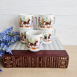 Vintage Mid Century Modern Espresso Cups Tognana Italy Horses Carriage