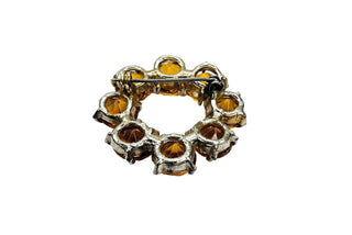 Vintage Silver Tone Yellow Glass Brooch Pin Unsigned