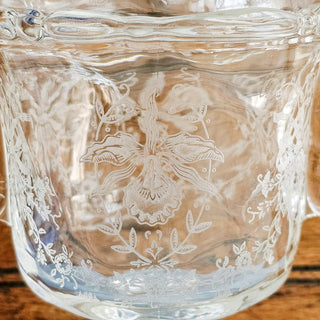 Vintage Heisey Glass Orchid Etched Seahorse Handled Covered Footed Candy Dish