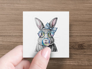 Cute Bunny Art Print, Hand Drawn Rabbit with Blue Bow, Animal Illustration, Nursery Wall Decor, Unique Gift Idea