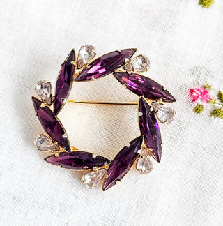 Vintage Star Art 12k Gold Filled Purple Clear Rhinestone Brooch Pin