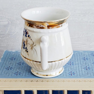 Antique Porcelain Hand Painted Red and Blue Floral & Gold Coffee Cup