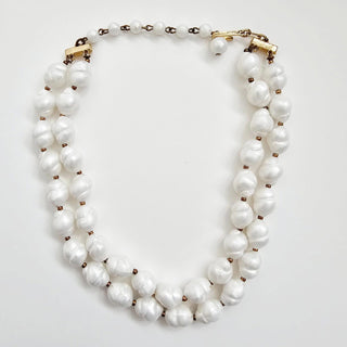 Vintage 1950’a Trifari 2 Strand White Faux Baroque Pearl 14” Choker Necklace