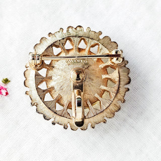 Avon Sun Brilliants Citrine Heart Green Gold Tone Round Brooch Pin Pendant