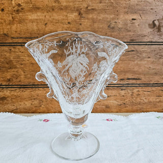 Vintage Heisey & Co. Lariat Etched Orchid Fan Vase 7.125" Tall