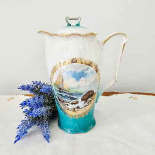 Vintage Three Crown China 9” Teapot With Lid Nautical Ship Ocean Design Gilded