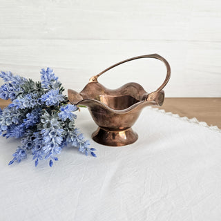 Vintage Brass Pedestal Basket Bowl With Handle