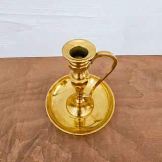 Vintage Brass Chamberstick Candle Holder With Finger Loop Ring & Drip Tray