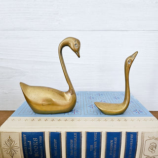 Set of Two Vintage Brass Swan Figurines