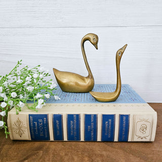 Set of Two Vintage Brass Swan Figurines