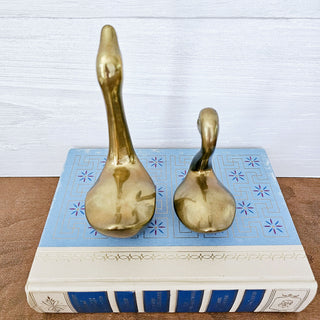 Set of Two Vintage Brass Swan Figurines