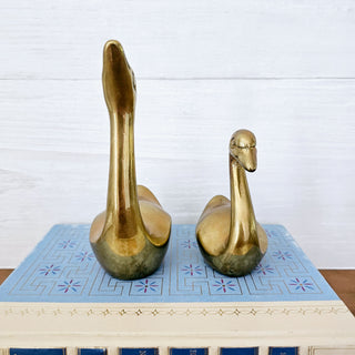 Set of Two Vintage Brass Swan Figurines