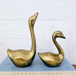 Set of Two Vintage Brass Swan Figurines