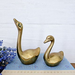 Set of Two Vintage Brass Swan Figurines