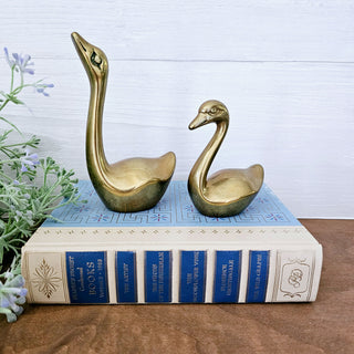 Set of Two Vintage Brass Swan Figurines