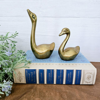 Set of Two Vintage Brass Swan Figurines