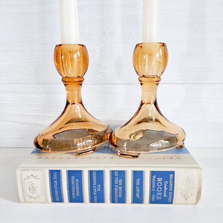 Fostoria Set Of 2 Amber St Alexis Candlesticks