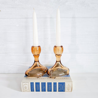 Fostoria Set Of 2 Amber St Alexis Candlesticks