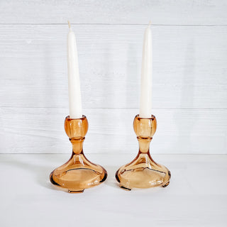 Fostoria Set Of 2 Amber St Alexis Candlesticks