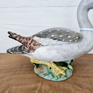 Vintage Hand Painted Ceramic Duck Water Bird Statue Figurine Gray Brown 7.5"