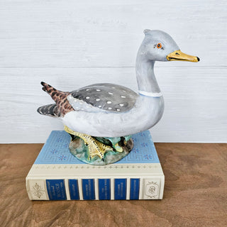 Vintage Hand Painted Ceramic Duck Water Bird Statue Figurine Gray Brown 7.5"