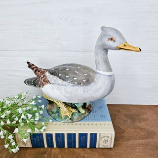 Vintage Hand Painted Ceramic Duck Water Bird Statue Figurine Gray Brown 7.5"