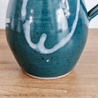 Vintage Studio Pottery Vase Pitcher Dark Green And White Signed Gayla 1999