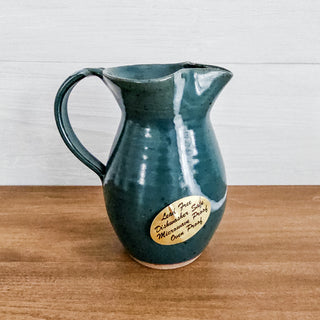 Vintage Studio Pottery Vase Pitcher Dark Green And White Signed Gayla 1999