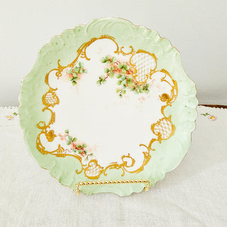 VTG J.P.L France Jean Pouyat Limoges Green & Gold  8.6" Plate Signed