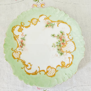 VTG J.P.L France Jean Pouyat Limoges Green & Gold  8.6" Plate Signed
