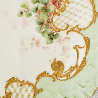 VTG J.P.L France Jean Pouyat Limoges Green & Gold  8.6" Plate Signed