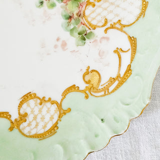 VTG J.P.L France Jean Pouyat Limoges Green & Gold  8.6" Plate Signed