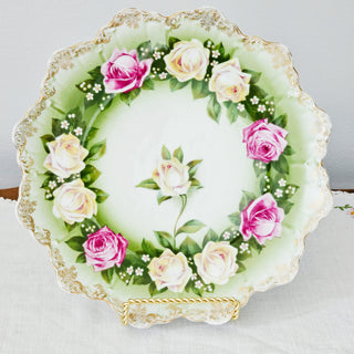 Rosenthal Malmaison RC Bavaria Plate Gold Trim Green Pink & White Rose Scalloped