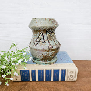 Vintage Studio Pottery Brutalist Style Signed Ceramic Green Blue And Brown Vase