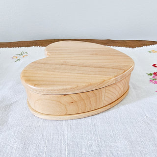 Heart Design Maple Wood Keepsake Box Vintage